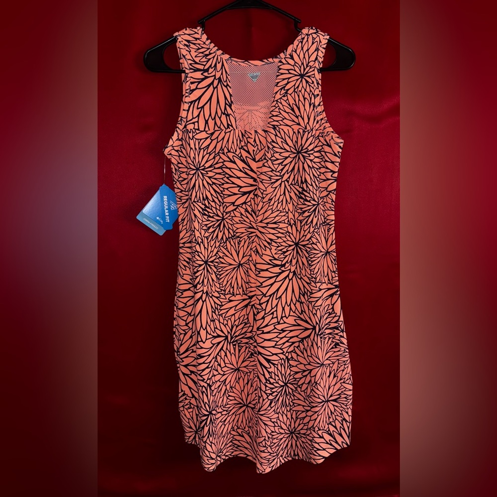 #377-☀️NWT Columbia PFG Vibrant Orange Dress with Black Floral Design Size Small - Picture 2 of 5